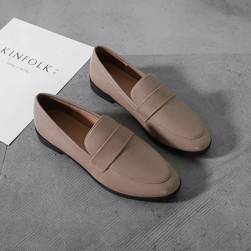 Women's Vintage British Loafers – Slip-On Flat Casual Shoes Women's Flat Loafers Axl