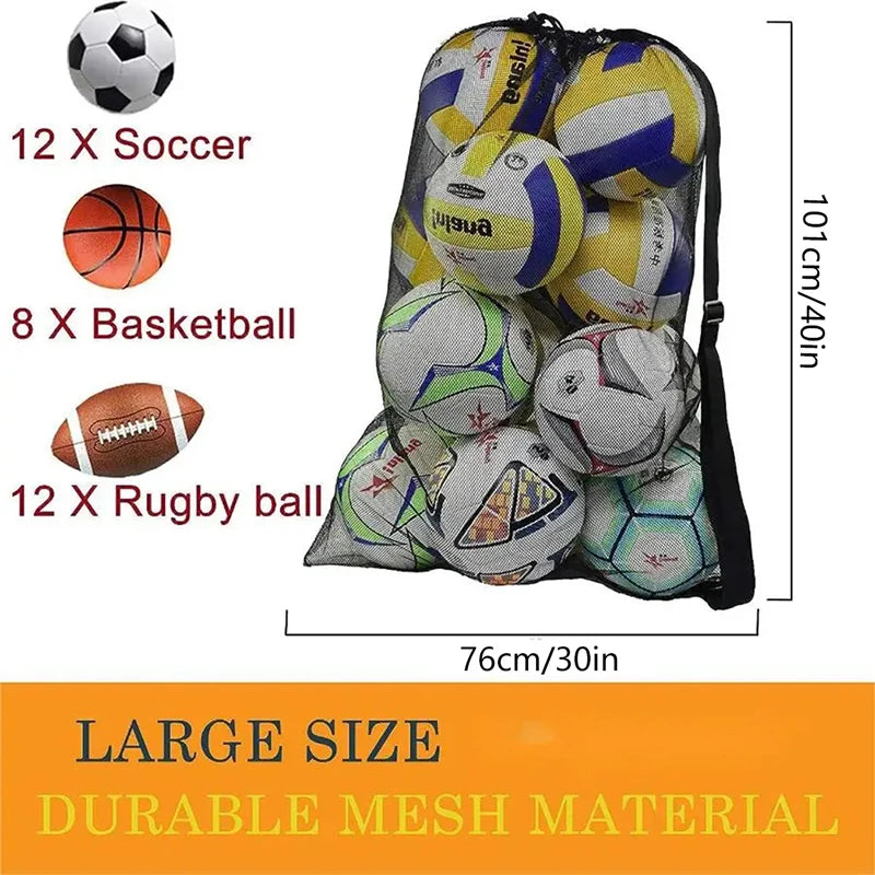 Extra Large Mesh Ball Bag – Drawstring Sports Storage Net Sports Ball Bag Axl