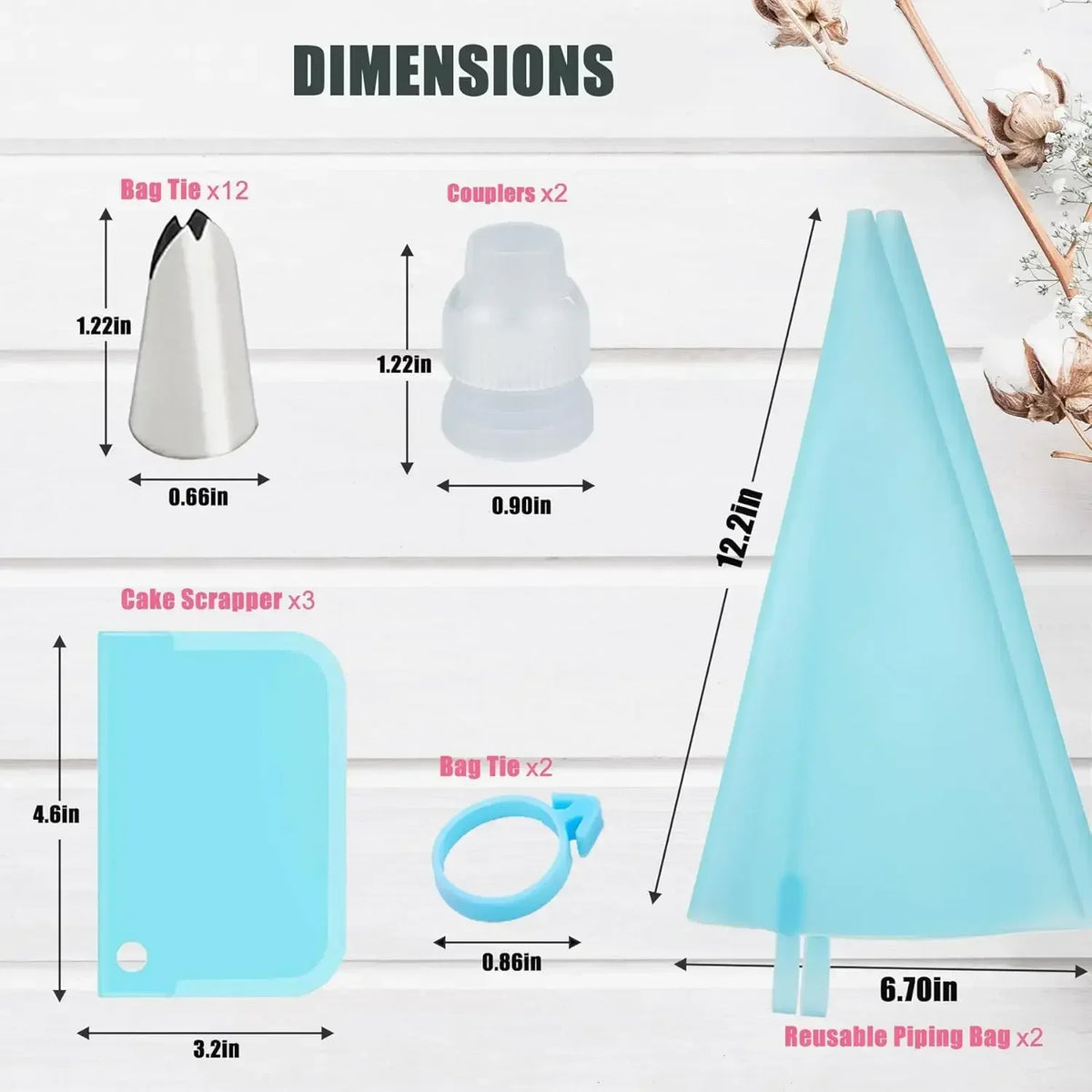 Reusable Silicone Piping Bag Set – 12 Steel Cake Nozzles Cake Decorating Set Axl