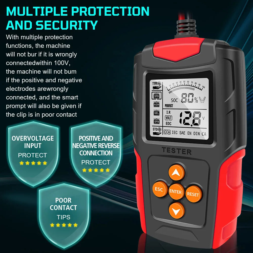 Digital 12V 24V Car Battery Tester – SOH SOC CCA IR Analyzer Battery Analyzer Axl