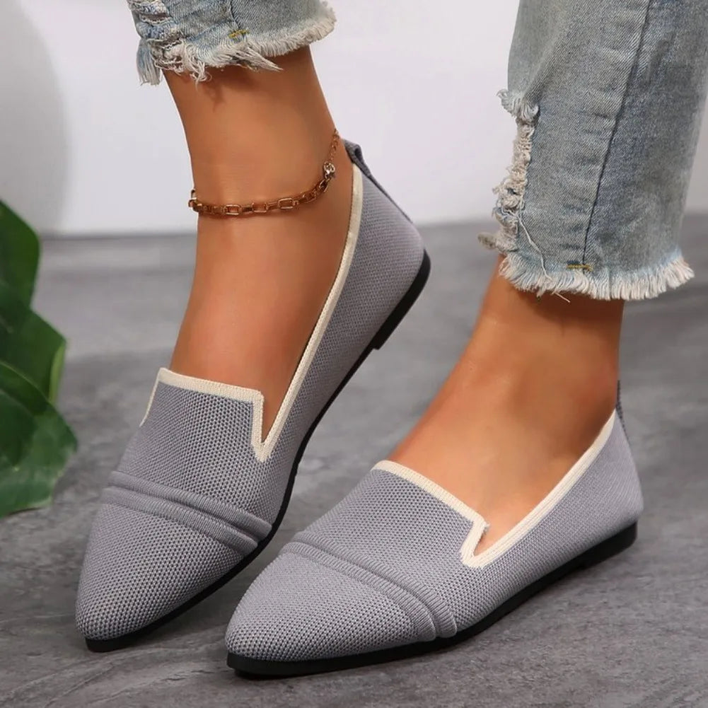 Women's Knitted Pointed Toe Flat Slip-On Shoes | Breathable Women's Flat Shoes Axl 38 GRAY