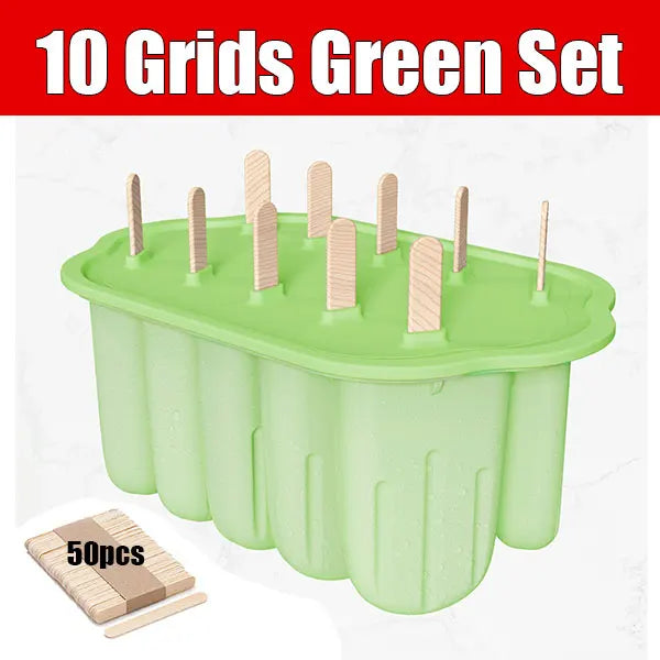 Silicone Popsicle Mold Set – Easy Release Ice Pop Maker & Sticks Popsicle Mold Set Axl 10 Grids Green Set