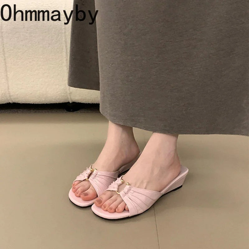 Women's Satin Wedge Slides – Open Toe Slip-On Platform Shoes Wedge Slide Sandals Axl
