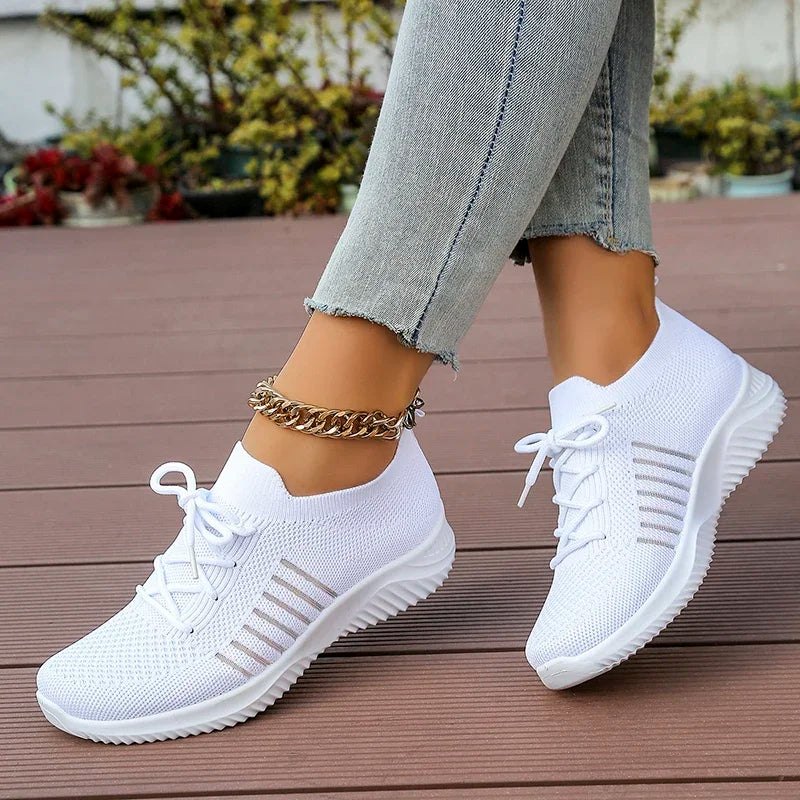 Women's White Breathable Slip-On Sneakers | Mesh Sport Shoes Women's Sneakers Axl