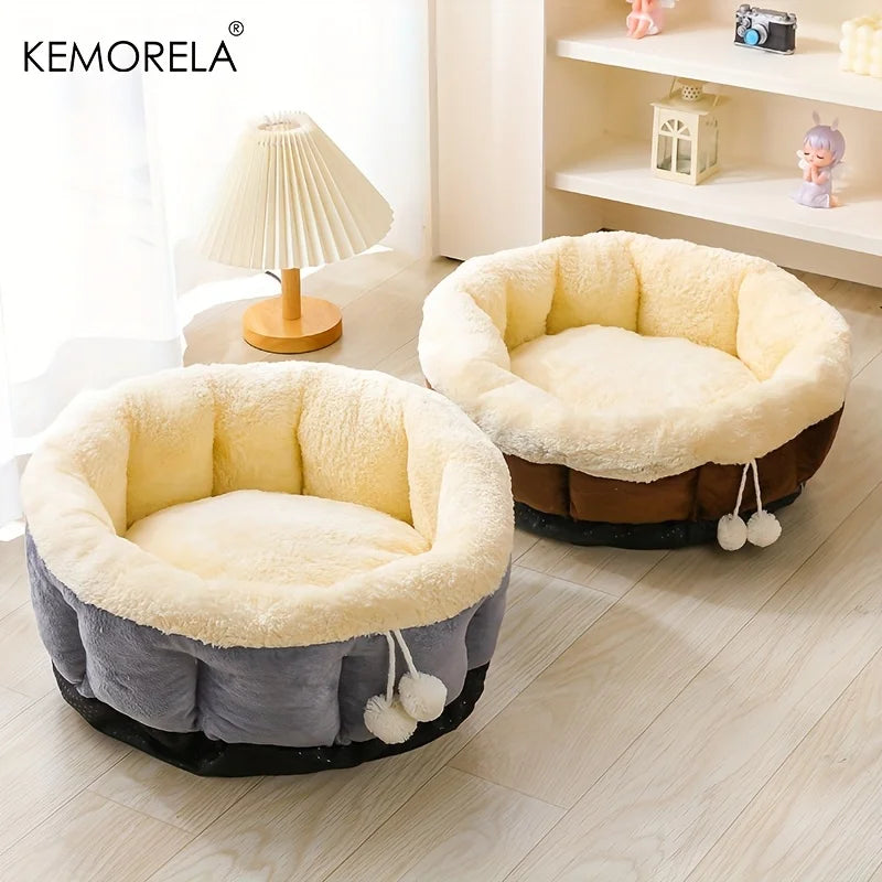 KEMORELA High Side Round Winter Cat Bed – Machine Washable Pet Bed Axl