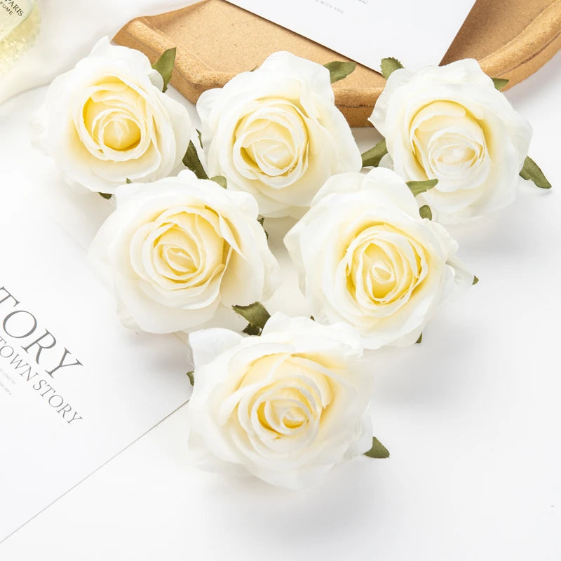 Artificial Silk Roses 10 Pcs – Wedding Bouquet & Home Décor Artificial Silk Flowers Axl WHITE