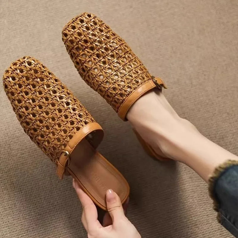 Women's Woven Square Toe Slippers – Breathable Summer Mules Women's Slippers Axl