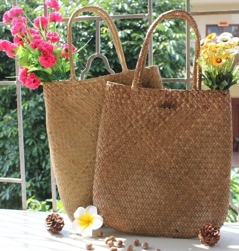 Women's Wicker Rattan Straw Tote Bag – Woven Shoulder Handbag Straw Tote Bag Axl
