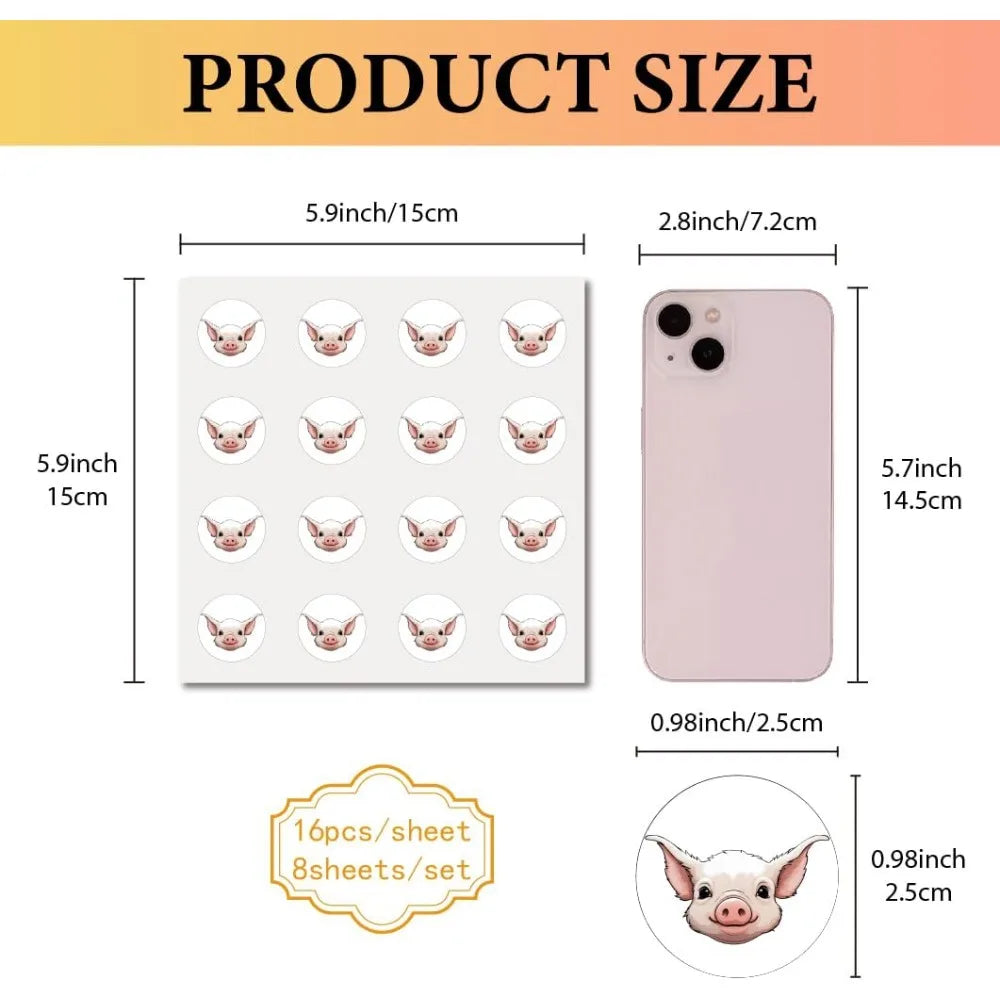 128 Pink Pig Round Stickers – Waterproof Self-Adhesive Decals Craft Sticker Pack Axl
