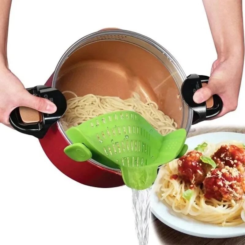 Silicone Clip-On Pot Strainer – Anti-Spill Kitchen Colander Clip-On Pot Strainer Axl