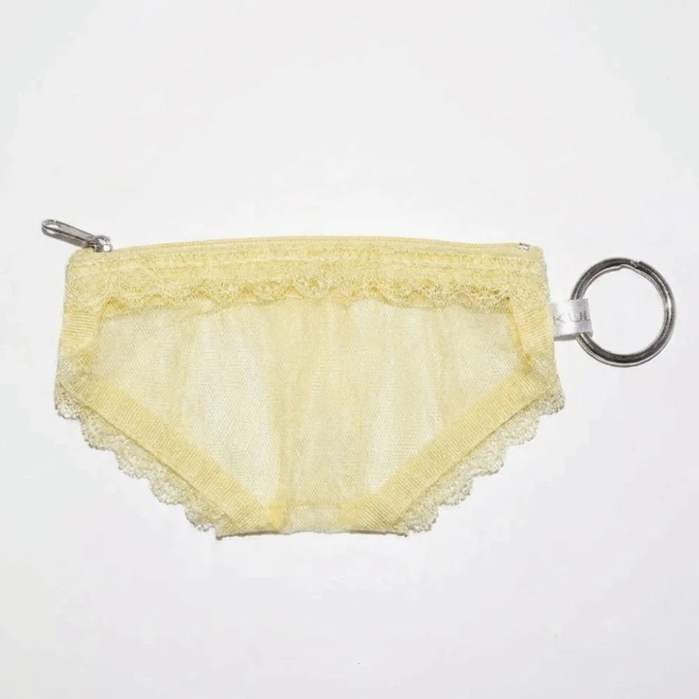 Y2K Briefs Shape Cosmetic Bag – Mesh Lace Makeup Pouch Cosmetic Makeup Bag Axl Yellow-Ring buckle