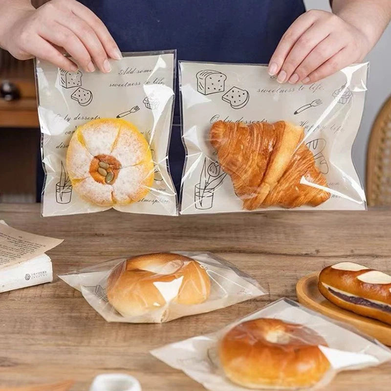 50 Self-Adhesive Bakery Bags – Bread Cookie & Pastry Pack Bakery Packaging Bags Axl