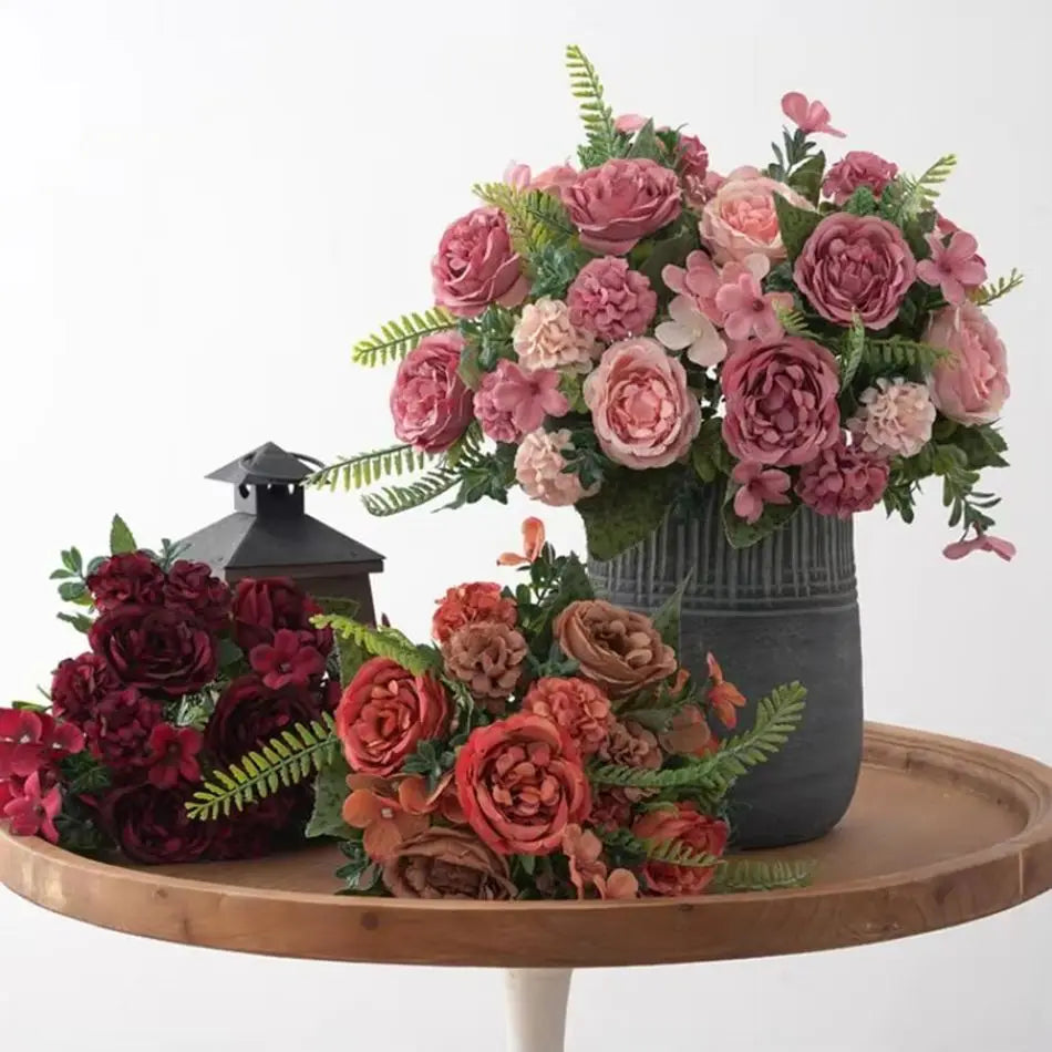 Silk Peony Hydrangea Artificial Bouquet – Wedding & Home Decor Artificial Flower Bouquet Axl