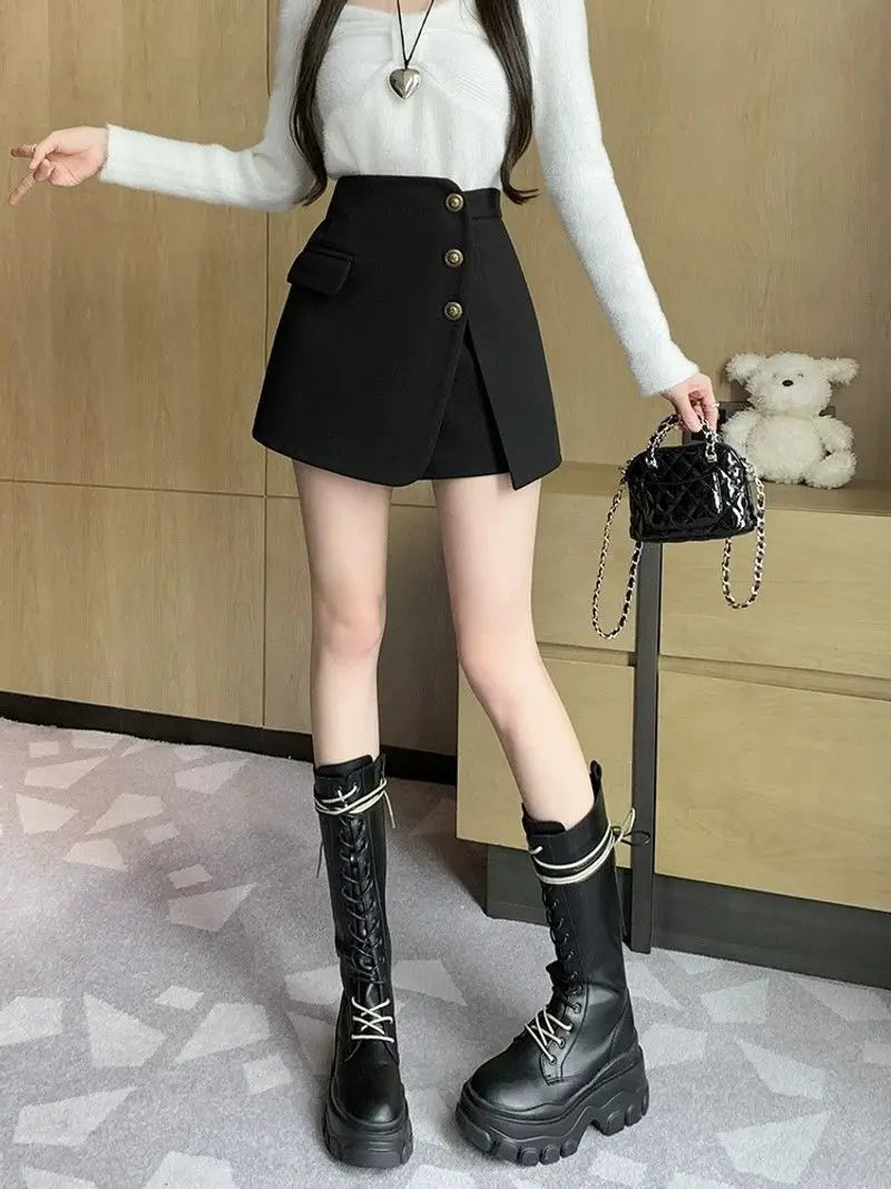 Women's Wool Blend Plaid A-Line Mini Skirt | Autumn Winter Mini Skirt Axl