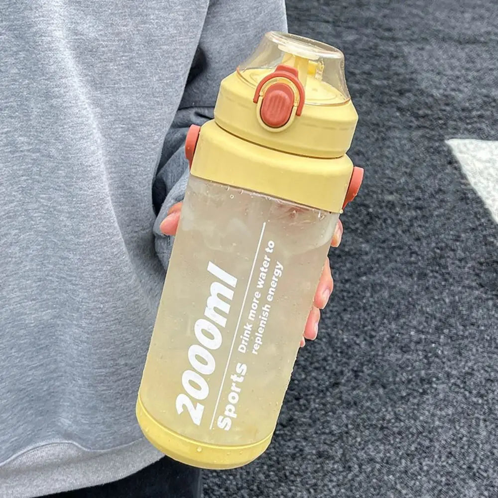 Large Sports Water Bottle with Straw, Handle & Time Marker Sports Water Bottle Axl yellow-2000ml