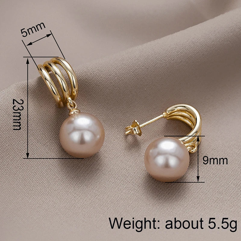 Huitan Champagne Simulated Pearl Drop Earrings | Women Pearl Drop Earrings Axl