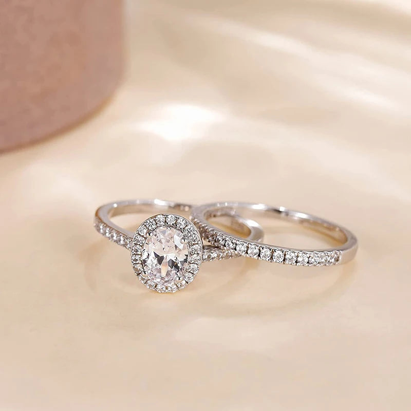 Huitan 2Pc Cubic Zirconia Bridal Ring Set – Silver Tone Bridal Ring Set Axl