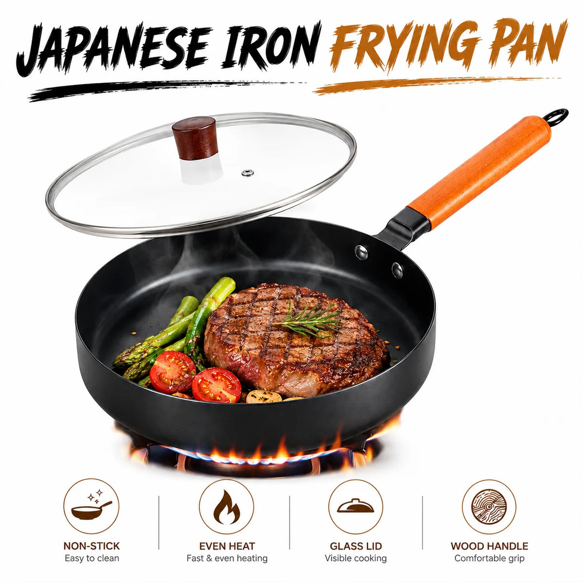 26cm Nitrided Iron Skillet – Japanese Nonstick Induction Frying Pan Iron Frying Pan Axl