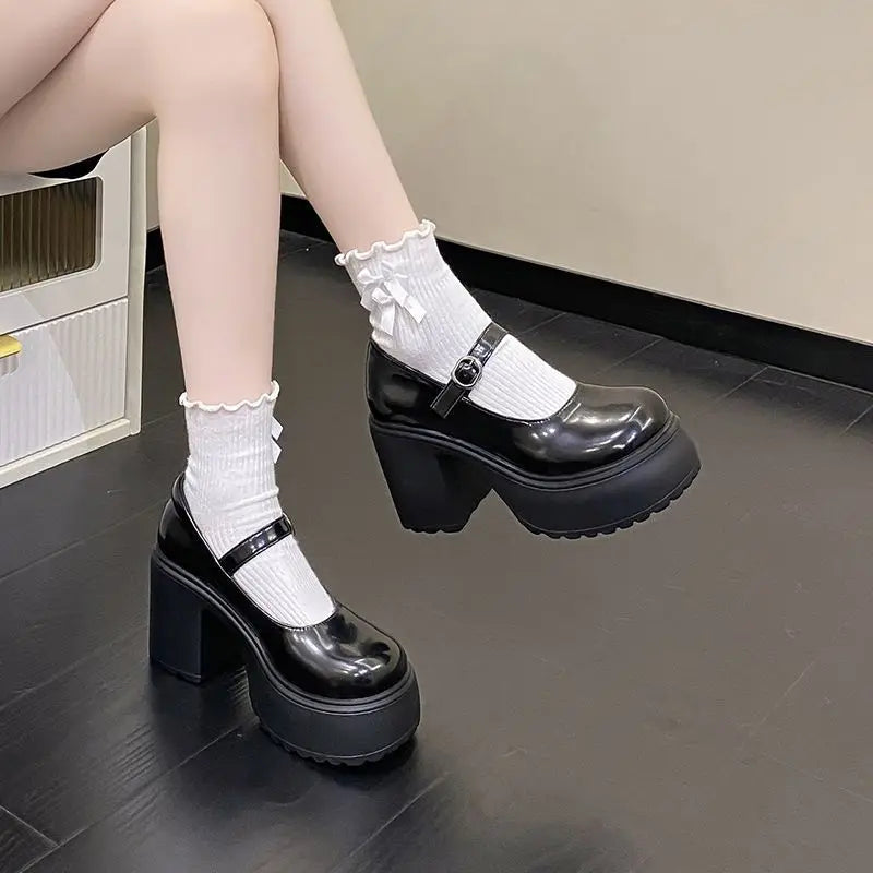 YBQJOO Mary Jane Pumps – Women's Vintage Square Heel Platform Mary Jane Pumps Axl black 35