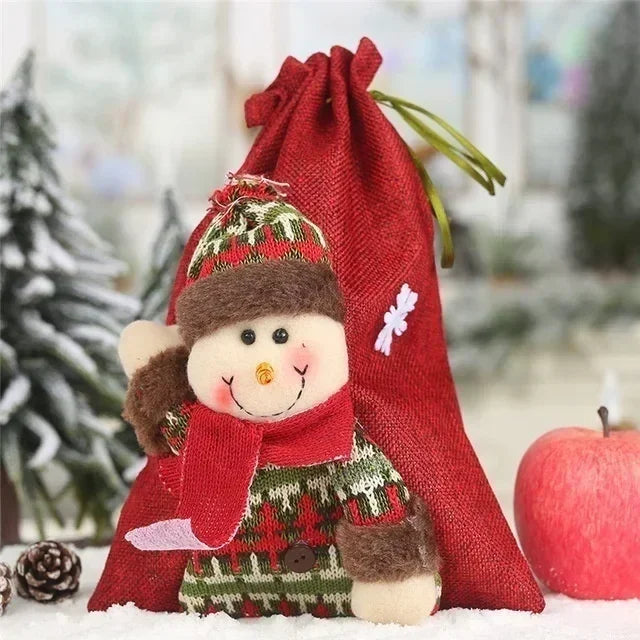 Linen Drawstring Christmas Gift Bags | Holiday Candy Bags Christmas Gift Bag Axl snowman