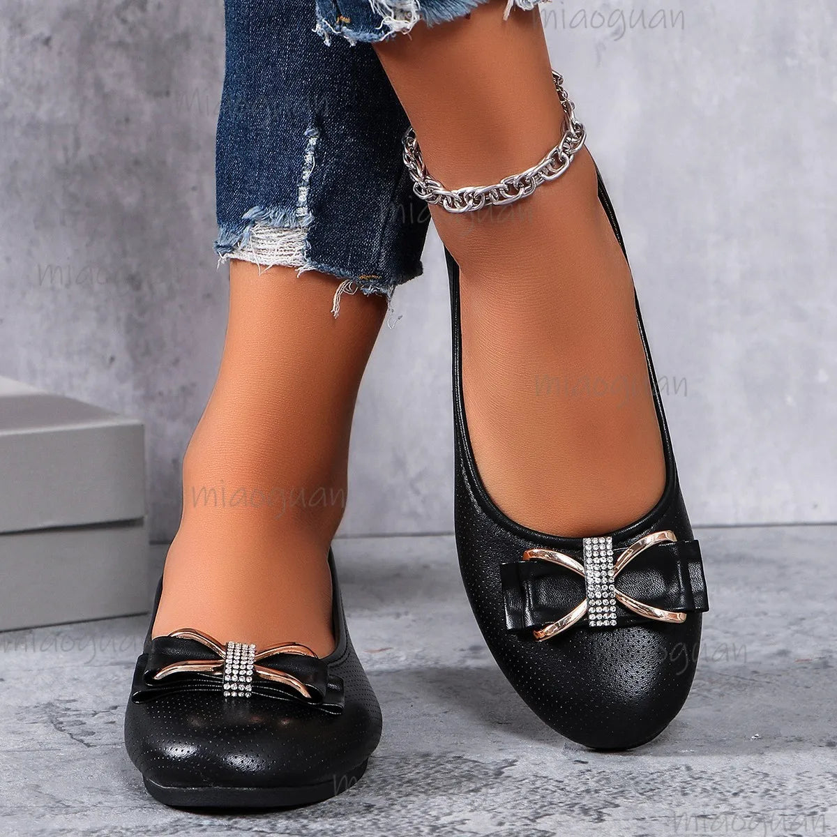 Women's Bow Flat Loafers – Elegant Slip-On Dress Shoes Women's Flat Loafers Axl