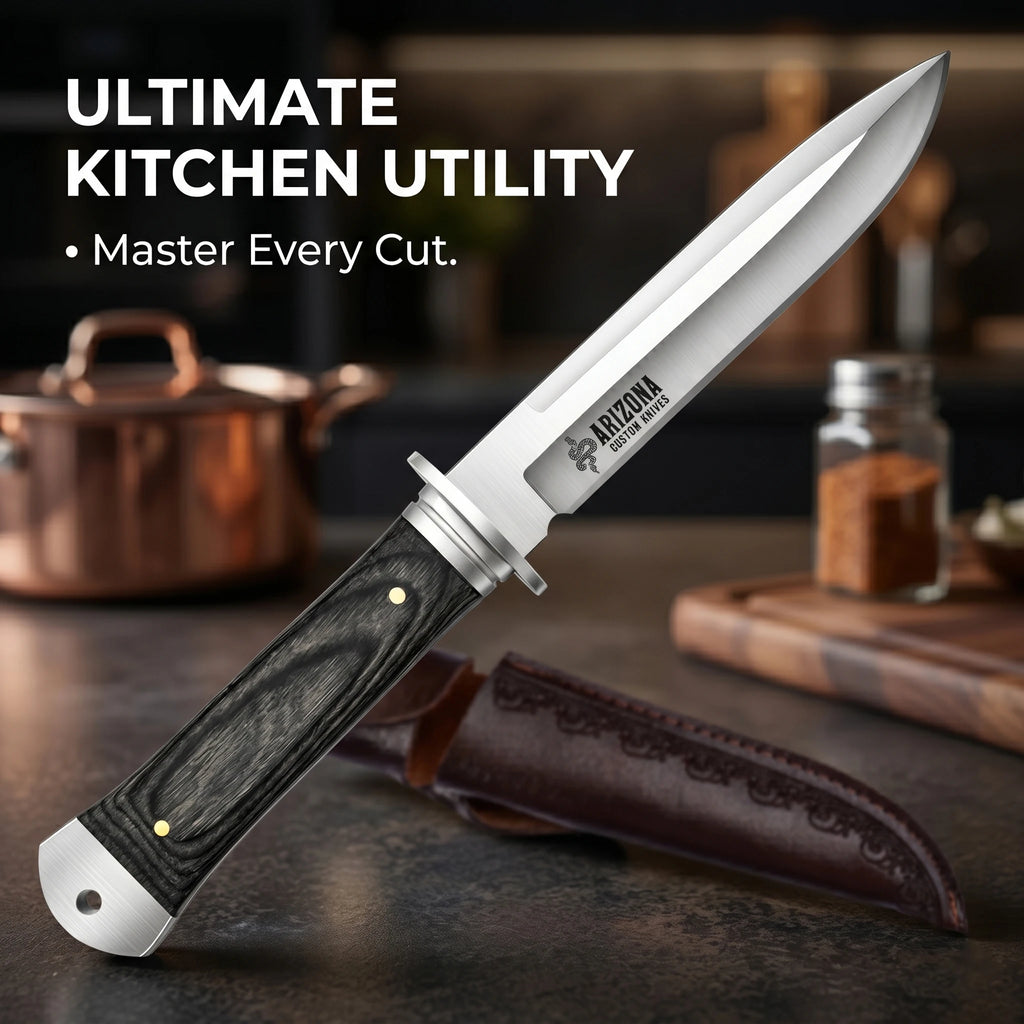 Fixed-Blade Kitchen Knife with Leather Sheath | Carbon Steel Fixed-Blade Kitchen Knife Axl