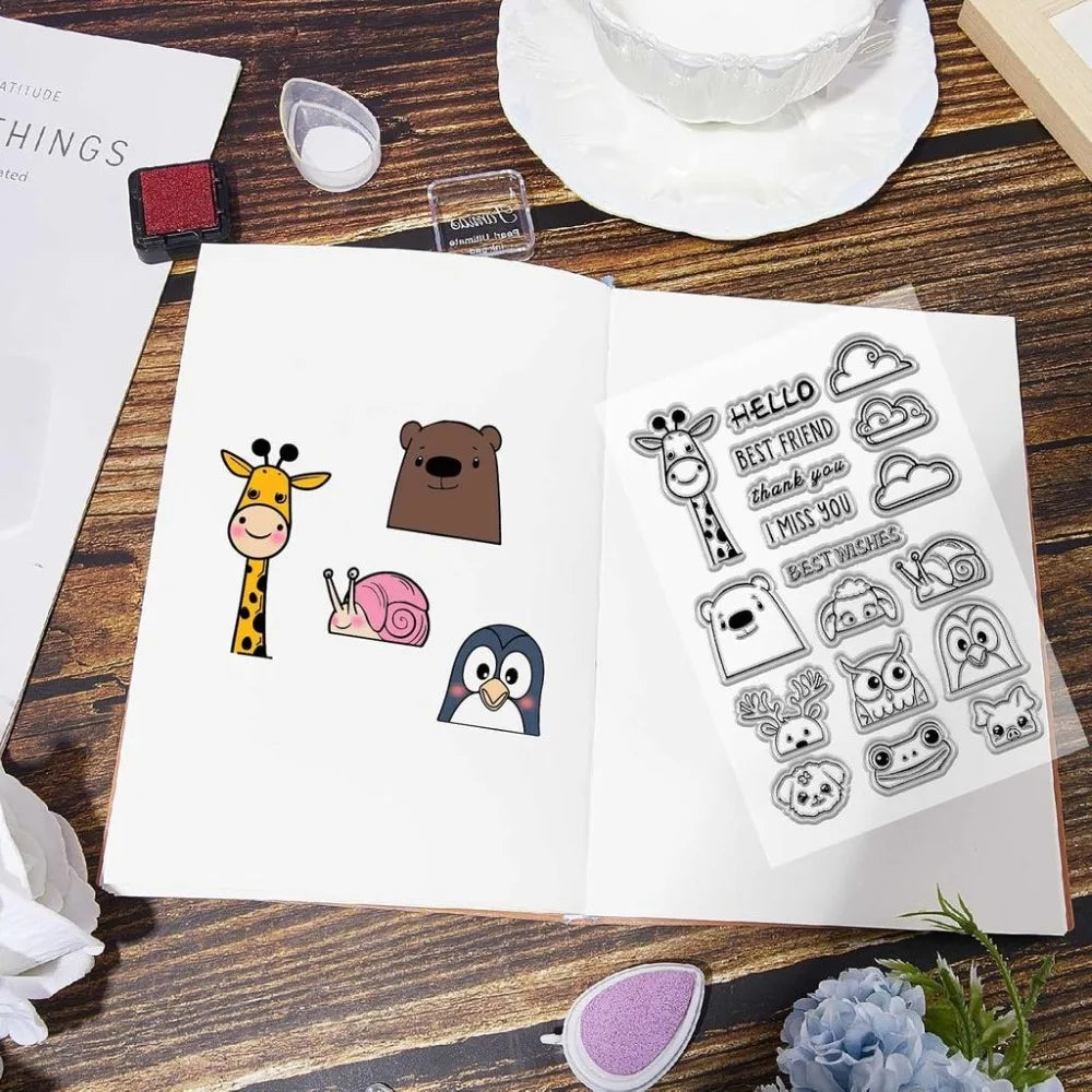 Cute Animal Clear Stamps – Giraffe Frog Polar Bear Craft Set Clear Craft Stamps Axl