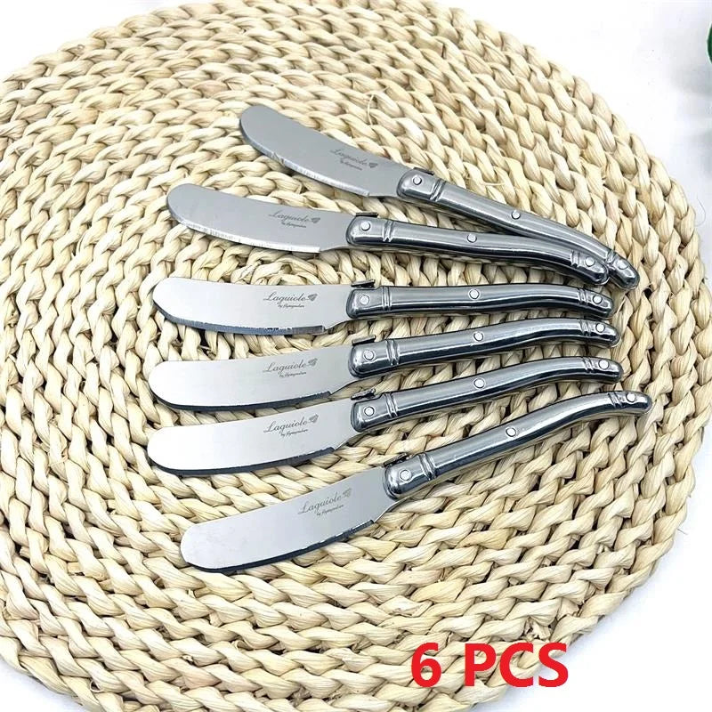 Laguiole-Style Butter & Cheese Spreader Set 4-6 Pcs | Rainbow Cheese Spreader Set Axl 6pcs silver