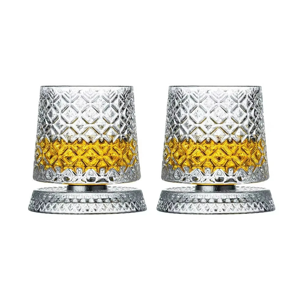 KEMORELA 2-Pack Rotating Whiskey Glasses | 360° Crystal Set Whiskey Glass Set Axl 2PCS C 301ml