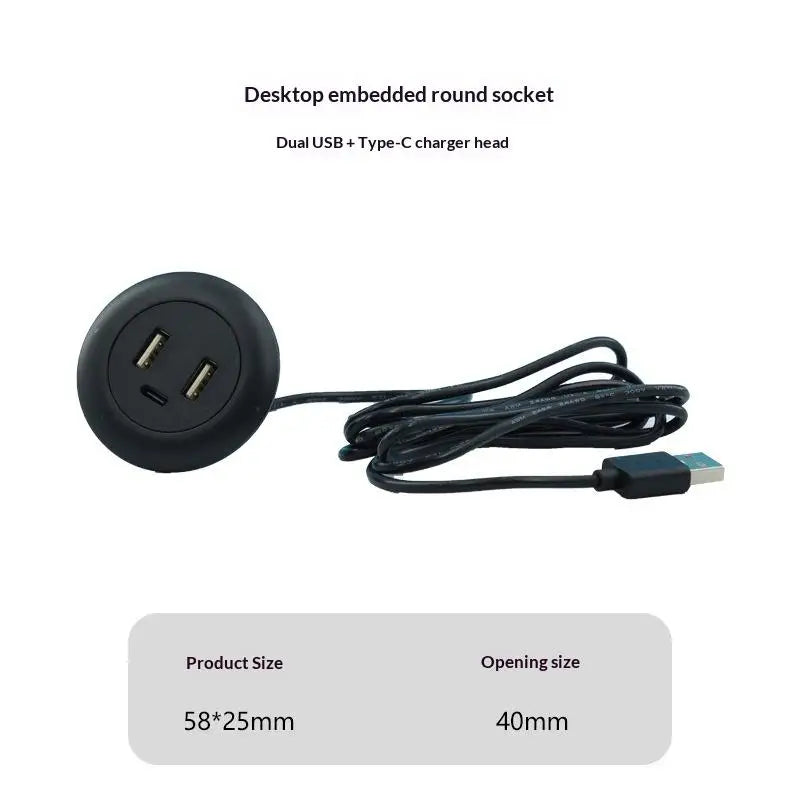 3-in-1 Embedded USB Hub – Desk Mounted USB-A & Type-C Charger Embedded USB Hub Axl Black