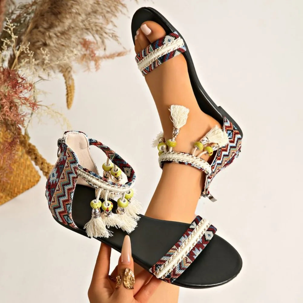 Bohemian Tassel Women's Flat Sandals – Gladiator Zip Shoes Women's Flat Sandals Axl