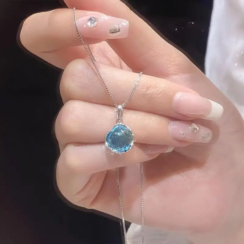 Round Chalcedony Pendant Necklace – Short Clavicle Chain Pendant Necklace Axl A2