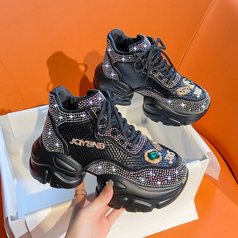 YEAE Rhinestone Platform Sneakers – Women's Luxury Casual Shoes Platform Sneakers Axl black 38