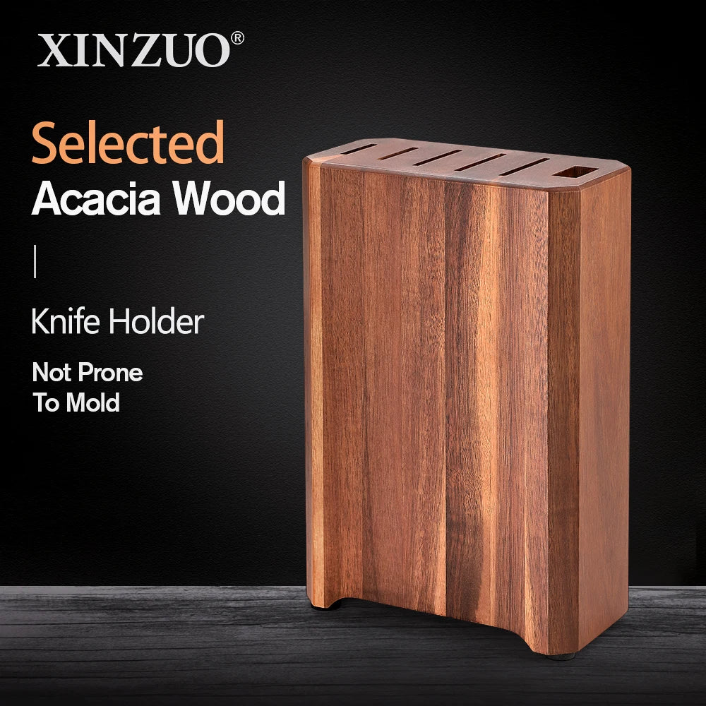 XINZUO Acacia Wood Knife Block – 6-Slot Knife Holder Wood Knife Block Axl