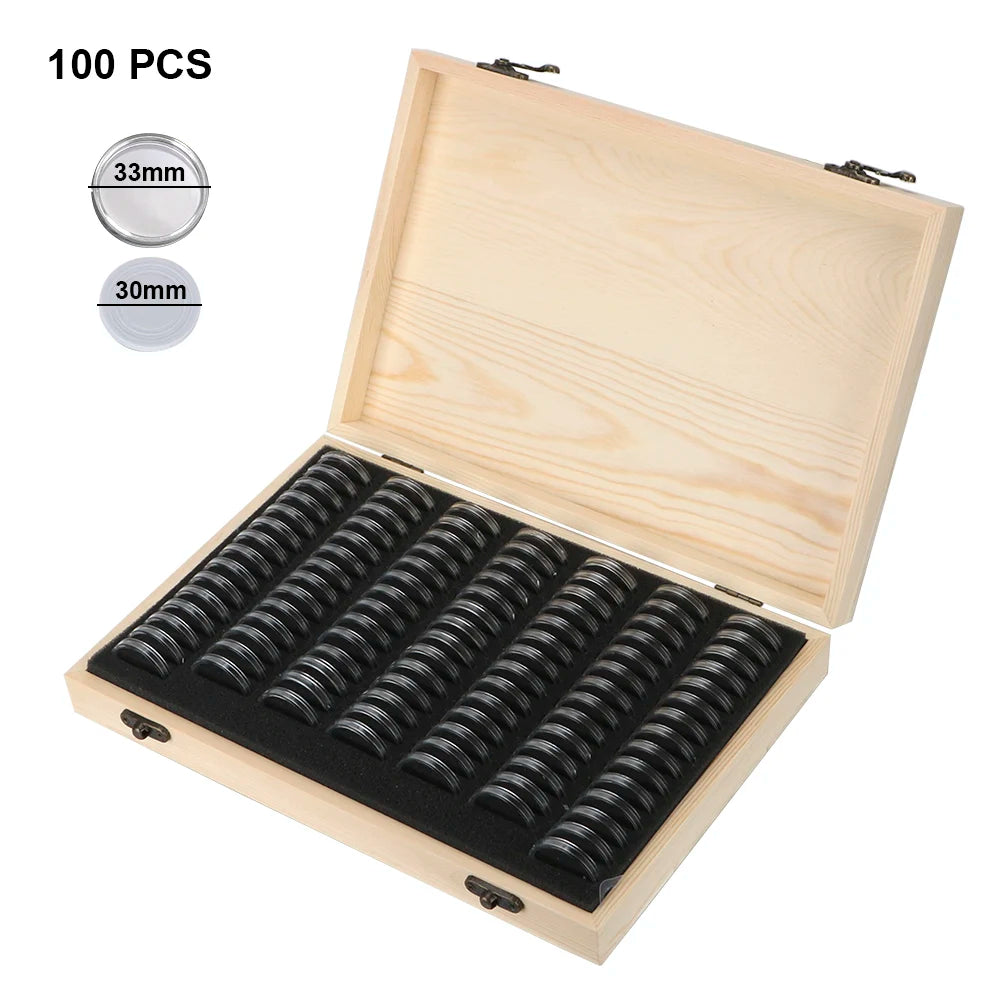 Wooden Coin Storage Box – Adjustable 20–100 Slot Collector Case Coin Collection Case Axl 100PCS