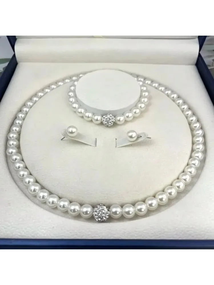 3-Piece Imitation Pearl Bridal Jewelry Set – Necklace, Bracelet & Studs Bridal Jewelry Set Axl WHITE