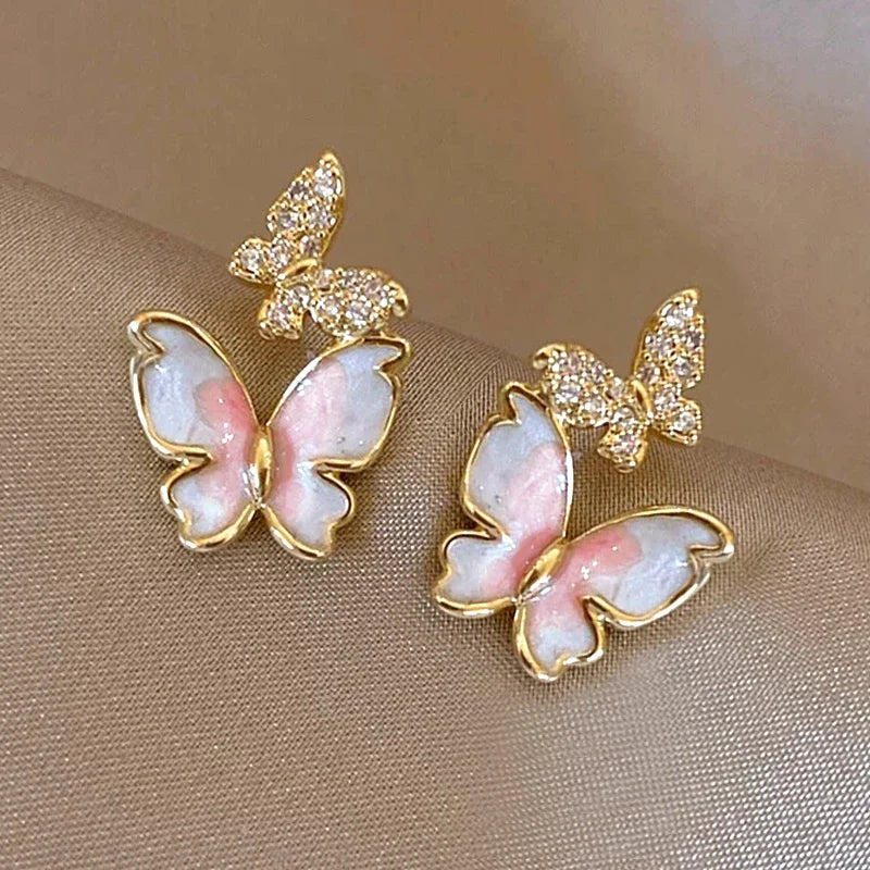 Huitan Butterfly Stud Earrings – Gold CZ Women's Jewelry Stud Earrings Axl