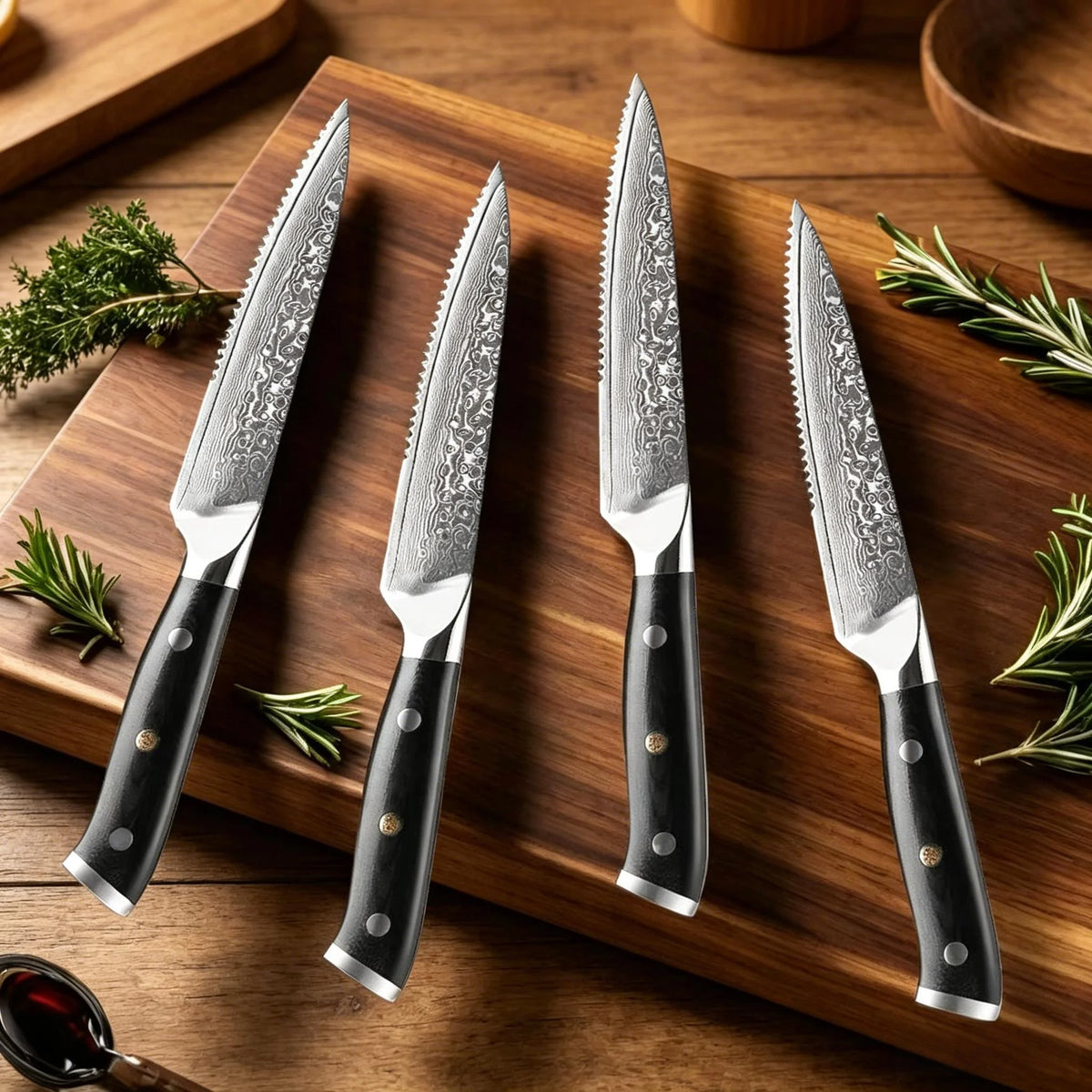 Damascus Steel Steak Knife Set – 67-Layer G10 Handle 1/2/4 Pc Steak Knife Set Axl 4PCS