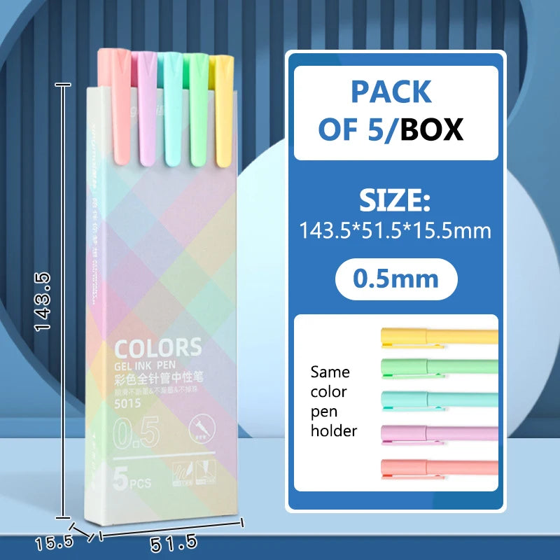 5-Pack Macaron Kawaii Gel Pens – 0.5mm Colorful Writing Set Gel Pen Set Axl A4