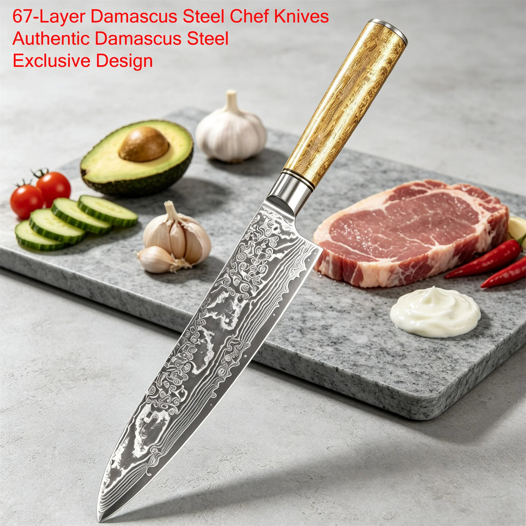 67-Layer Damascus Steel Japanese Chef Knife – 20.4cm Blade Damascus Chef Knife Axl