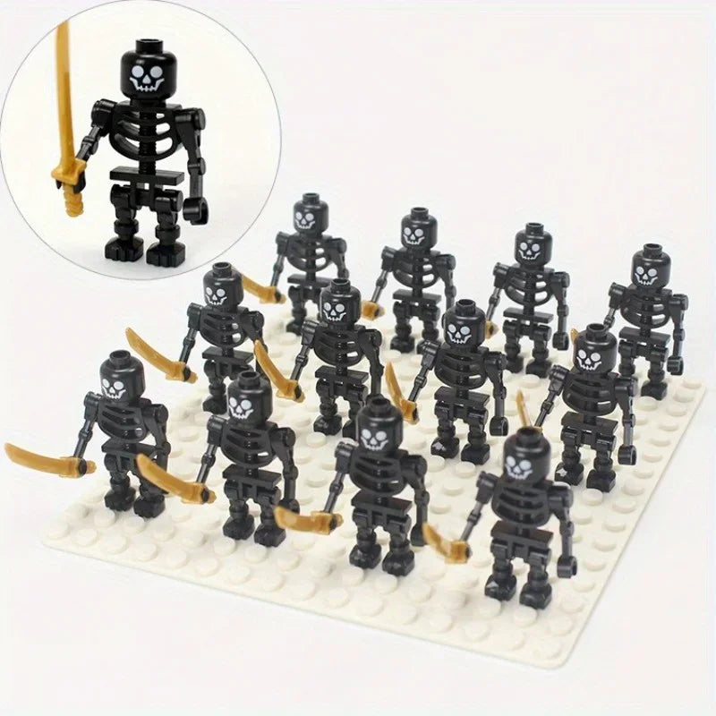 Skeleton Soldier Mini Building Block Figures | Halloween Army Set Mini Building Block Figures Axl black 3pcs