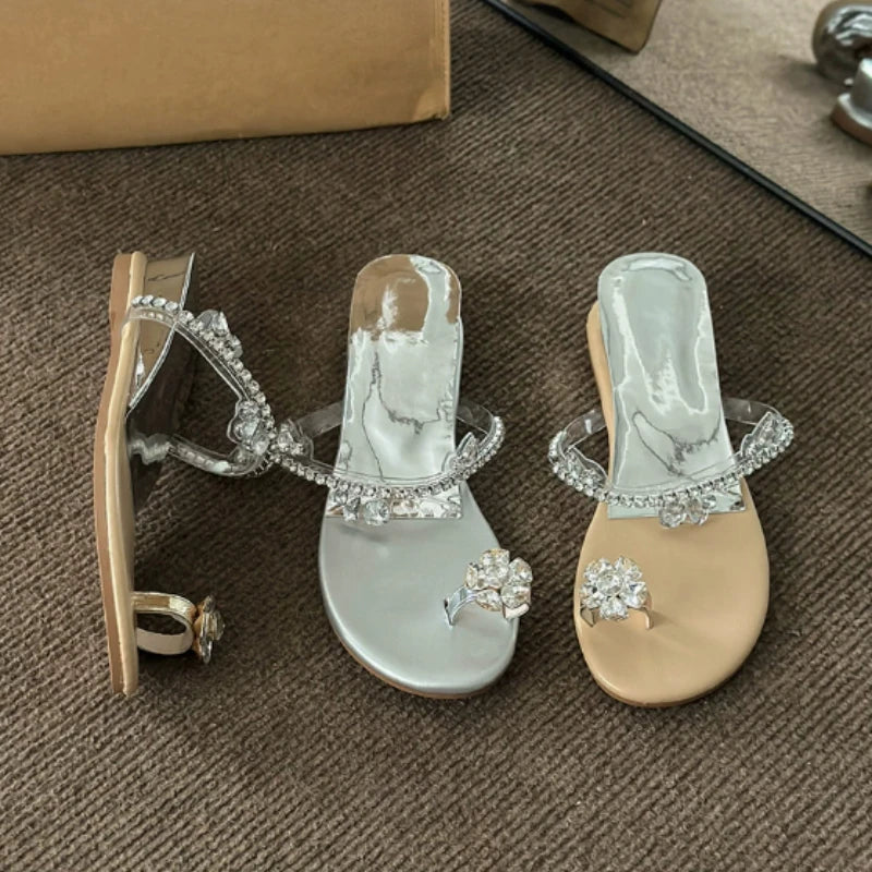 Women's Rhinestone Bohemian Clip Toe Beach Sandals | Low Heel Bohemian Sandals Axl