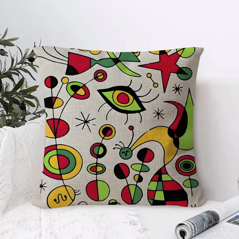 Linen Art Print Cushion Cover with Hidden Zipper | Home Décor Decorative Pillow Cover Axl White6 35X35cm