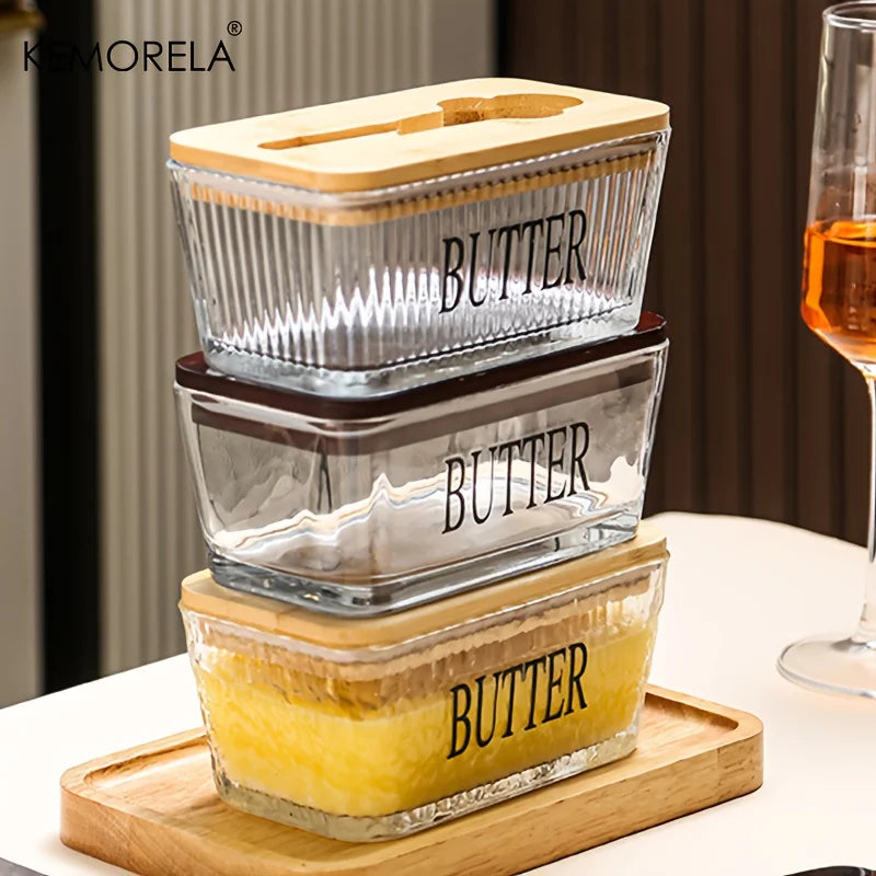 Glass Butter Dish with Bamboo Lid & Knife | Airtight Storage Butter Dish Axl