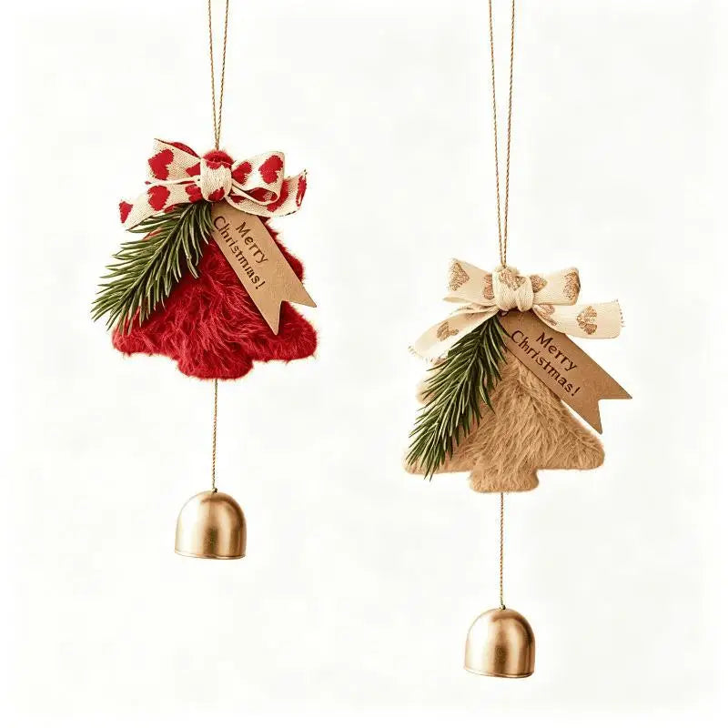 Plush Christmas Tree Ornament with Bow & Brass Bells | Xmas Décor Christmas Ornament Axl