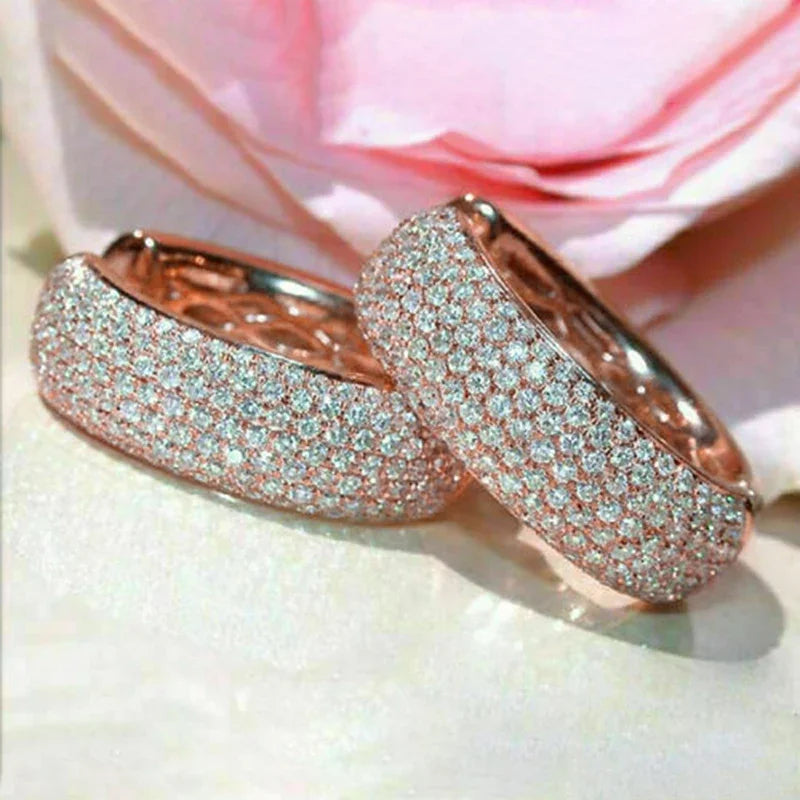 Huitan Rose Gold Hoop Earrings – Micro Pavé Cubic Zirconia Hoop Earrings Axl