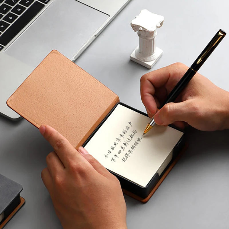 3D Brick PU Leather Sticky Note Holder – 180 Pages Desk Organizer Sticky Note Holder Axl