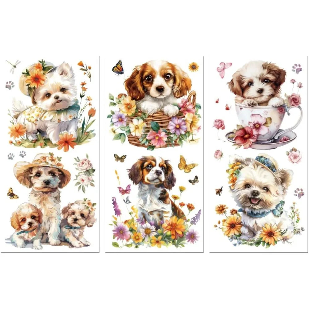 Rub-On Transfer Decals Dogs & Flowers 6×12" 3-Pack UV DTF Craft Transfer Decals Axl