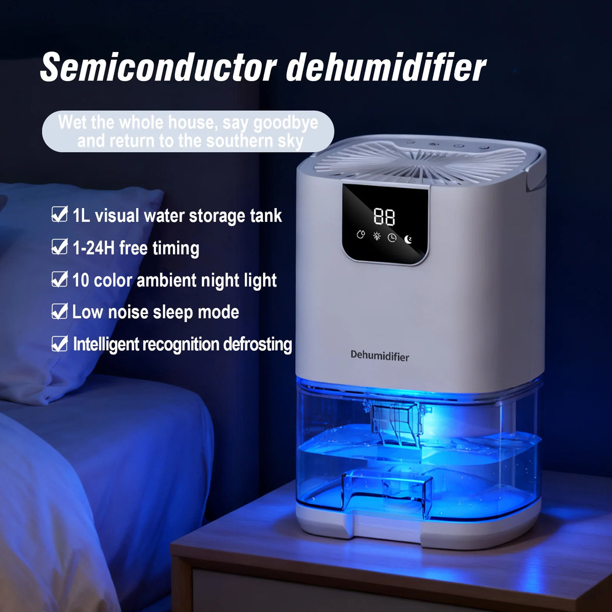 BALASHOV Air Dehumidifier – Digital Display & RGB Night Light Home Dehumidifier Axl
