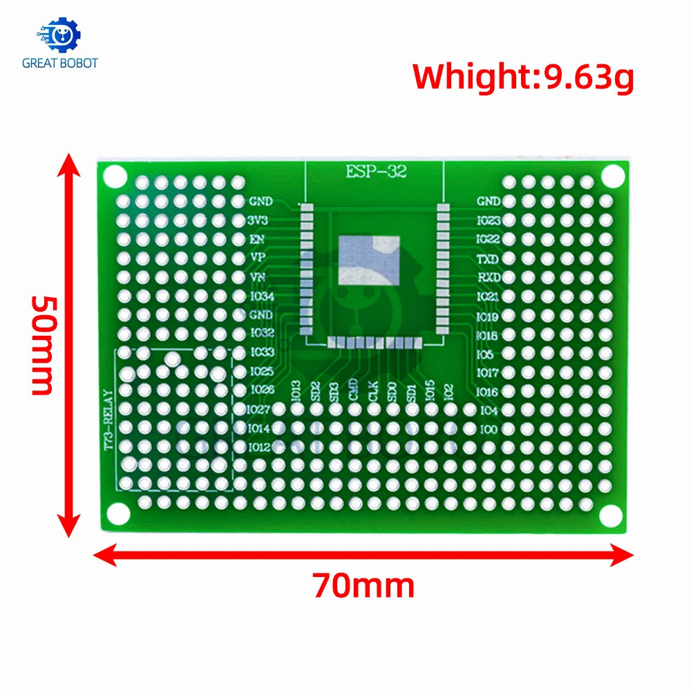 50x70mm Double-Sided Protoshield Breadboard for ESP8266 & ESP32 Protoshield Breadboard Axl